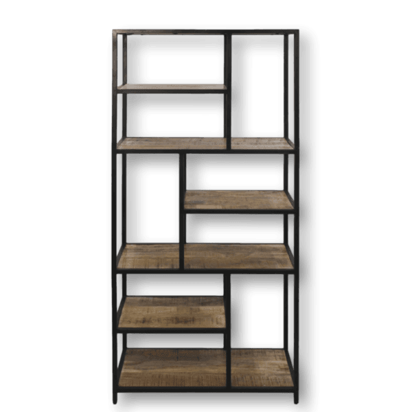 HSM Collection-Open Shelf Cabinet Levels-80x38x180-Natural/Black-Mango/Metal