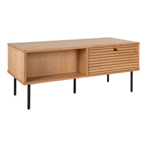 Kyoto Coffee Table - Coffee Table, oak veneer, black metal legs, 2 drawers, 50x100x45 cm - Black, Metal, Oak, Steel