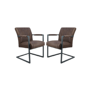 HSM Collection-Eetkamerstoel Texas Met Arm S/2-55x50x85-Espresso/Grijs-Leder/Metaal - Leather, Metal