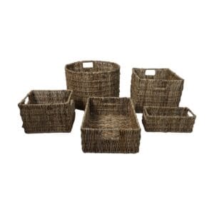 Baskets Set - ø47x30 - Natural - banana leaf - Set of 5 - Brown, Natural, Natural, Bed, Living